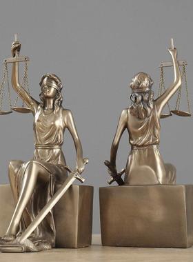 复古公平女神摆件欧式家居冷铸铜雕塑客厅书房酒架展示柜生日礼品