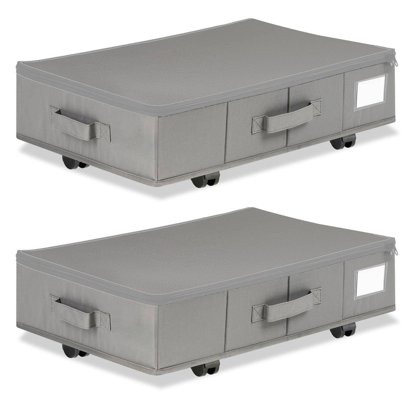 新款带轮折叠床底收纳箱大号滑轮置物架防尘衣物储物箱移动整理箱