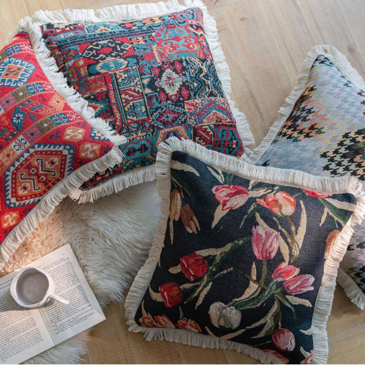 伊缦琪韵美式提花新年沙发抱枕床头靠垫客厅靠枕椅子汽车不含芯