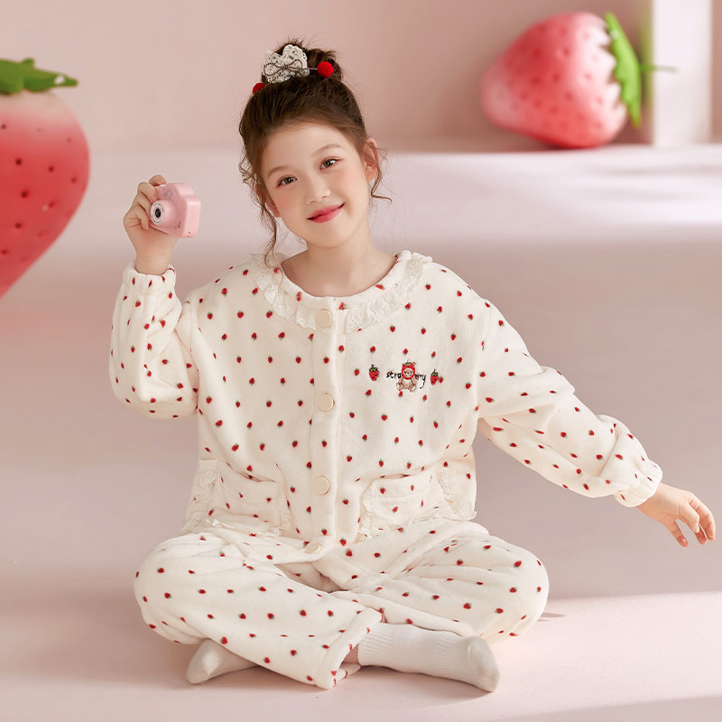 儿童法兰绒睡衣女童秋冬季开衫家居服女孩宝宝加厚款珊瑚保暖套装,童装/婴儿装/亲子装,家居服套装,淘宝优惠券,粉丝福利购,淘宝优惠卷