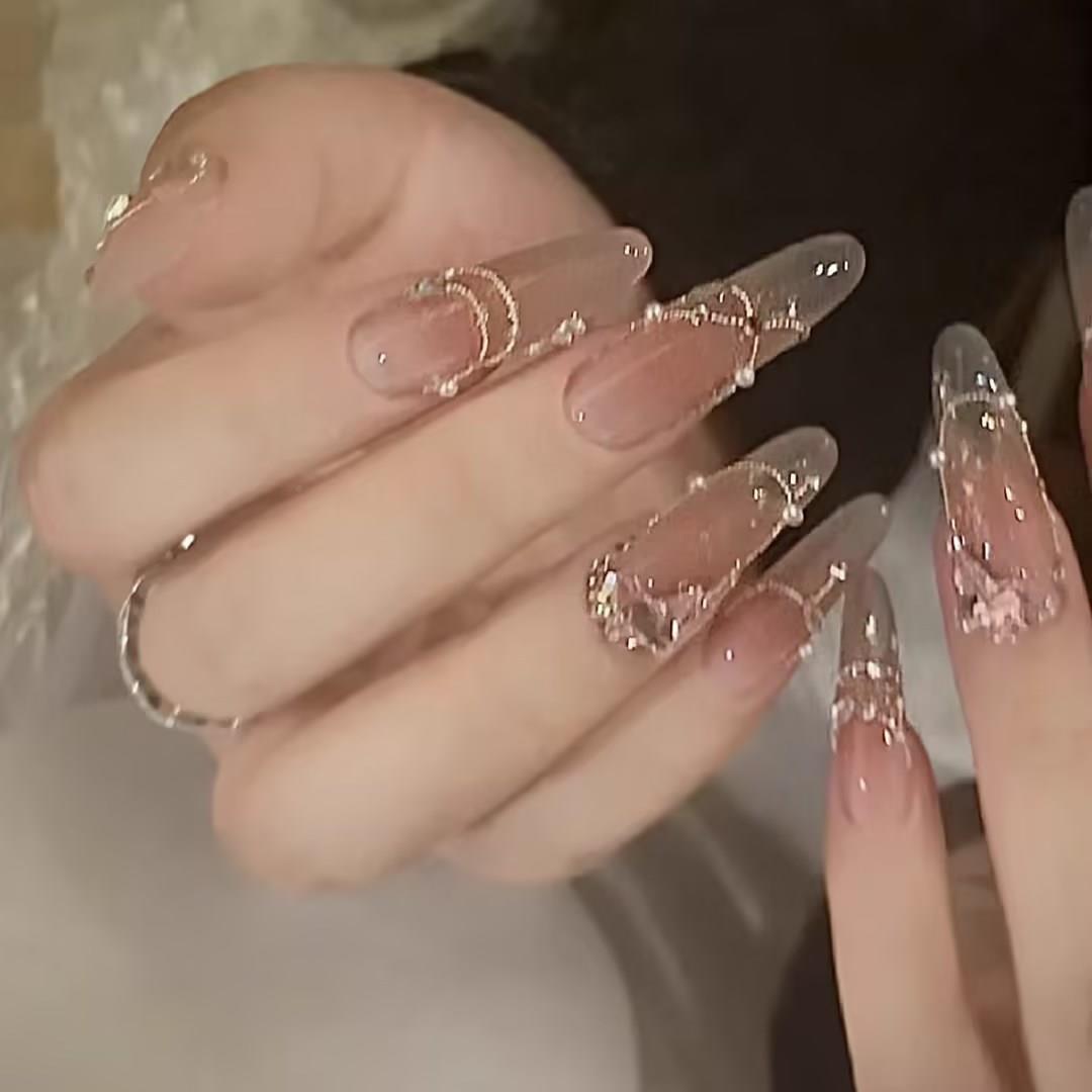 疗假钻指甲轻奢风主拼接碎公腮红美甲可拆卸手工光甲片