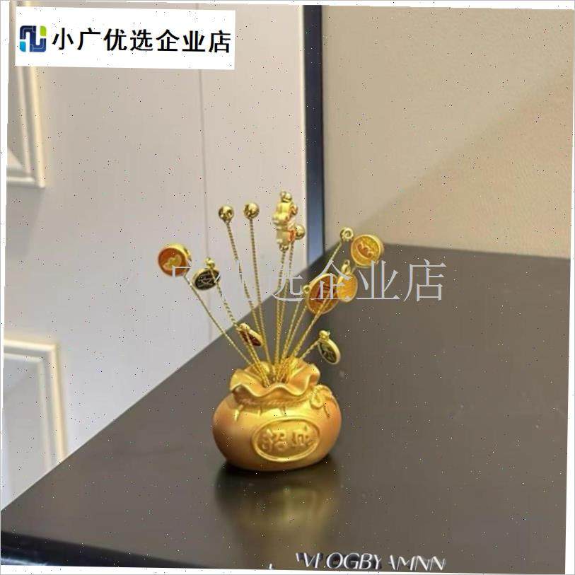 财运亨通招财聚宝盆钱袋新年摆件客厅玄关电视S机旁过年发财树装\