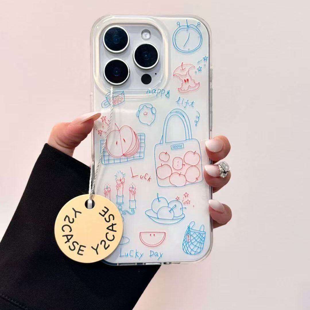 线条苹果袋适用vivox200手机壳新款s50保护套女款苹果17promax防摔壳华为pura80可爱个性外壳小米17个性高级