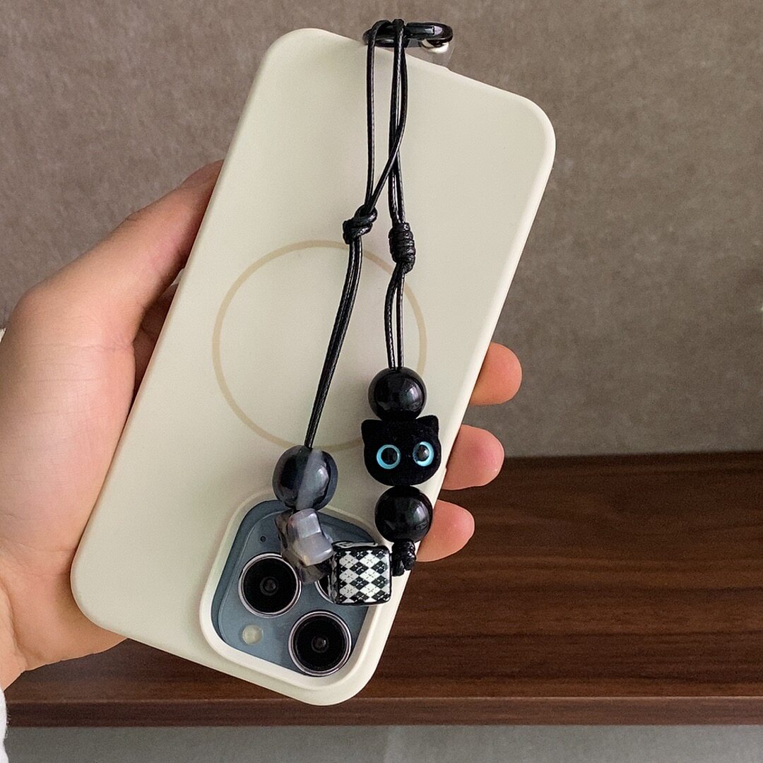 怪兽小猫手机链可爱手机挂绳短款ccd相机挂链新款卡通吊坠高级感手工珠串网红个性链绳百搭防摔链条女款ins风