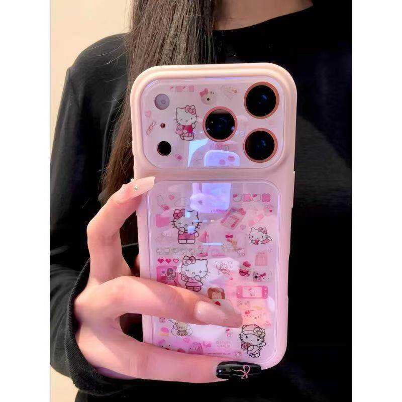 插画kitty猫适用苹果17手机壳新款iph17promax保护套女款ip16pro防摔壳15液态外壳14plus高级感镜头全包13/12