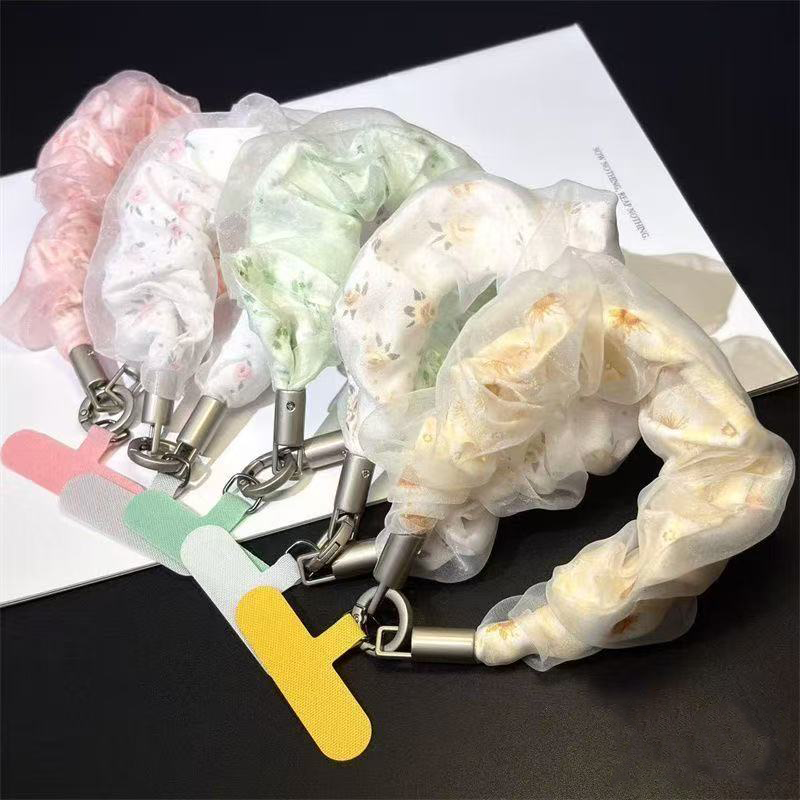 碎花纱网手机挂绳仙气手机链新款
