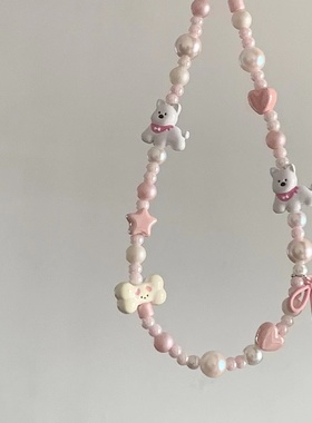 西高地手机链卡通手机挂绳短款ccd相机挂链新款高级感女款拍立得挂啦可爱手工珠串吊坠粉色挂链百搭创意个性