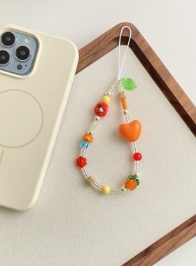 橙色爱心kitty猫手机链新款手机挂绳女款ins风个性链条ccd相机挂件短款创意高级感珠串网红百搭吊坠防摔链条