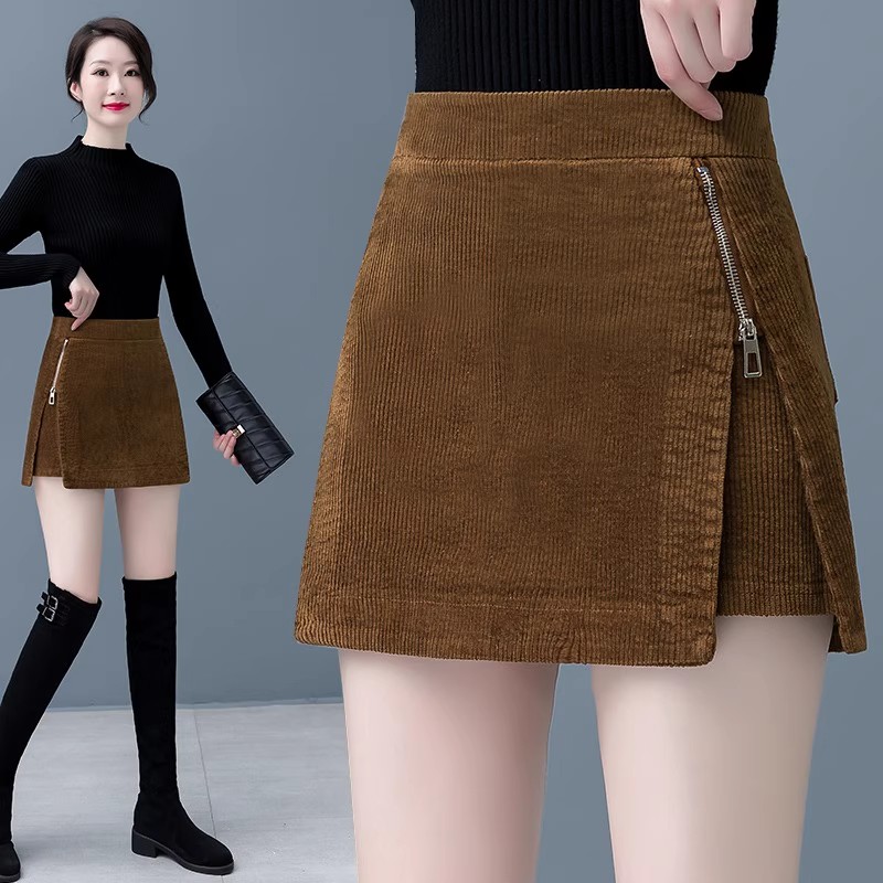 灯芯绒短裤女士外穿条绒靴裤子