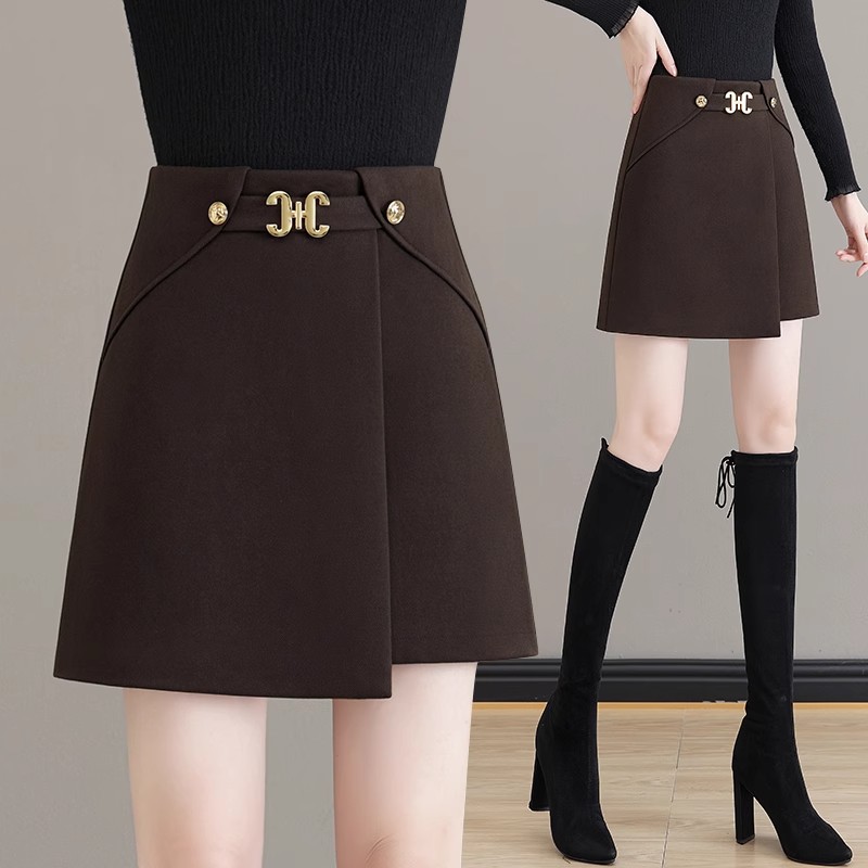 秋冬季毛呢短裙女半身裙高腰显瘦百搭时尚2025新款不规则a字靴裙