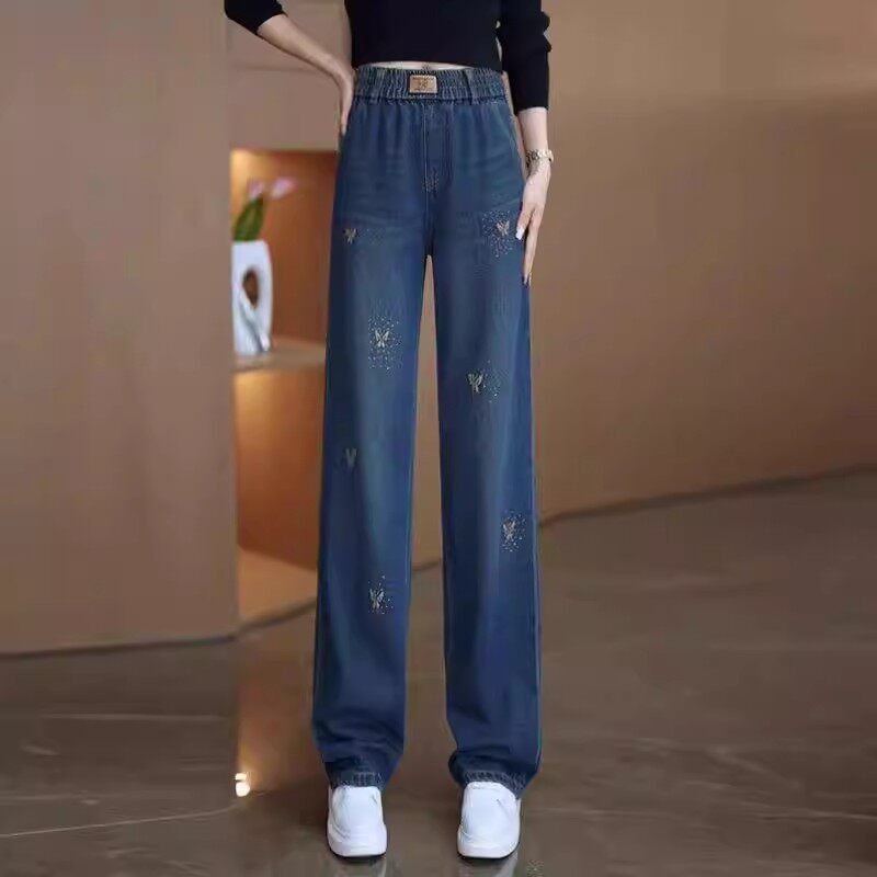 广州新塘牛仔裤2026年新款女春阔腿裤女款春秋裤子松紧腰遮肉显瘦