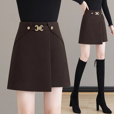 不规则毛呢半身裙女2024秋冬