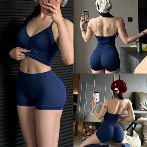 瑜伽套装Impact新品套装~挂脖美背运动背心女翘臀短裤蜜桃臀健身