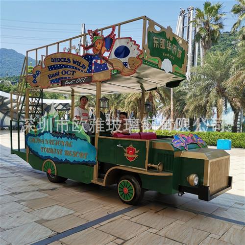 大型玻璃钢材质巡游花车商业宣传车单人彩车船舶花车厂家美陈雕塑