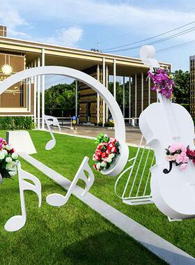 大型仿真音符雕塑户外庭院别墅主题装饰字母大提琴不锈钢铁艺摆件