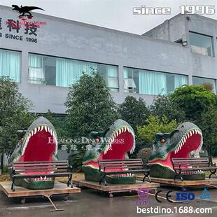 恐龙模型恐龙工厂生产 游乐园公园美陈摆件玻璃钢霸王龙咬座椅新品