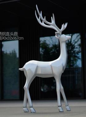 仿不锈钢鹿雕塑摆件银色金属梅花鹿酒店售楼部园林景观道具小品