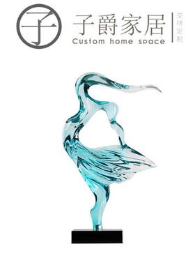 新中式轻奢酒店售楼处雕塑艺术品简约现代抽象透明树脂桌摆件