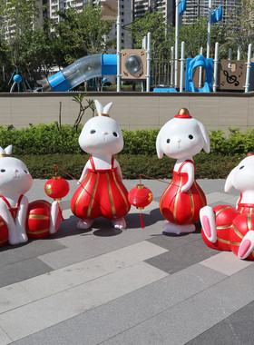 玻璃钢卡通兔子雕塑景区文创园商业街抽象动物装饰网红打卡店美陈