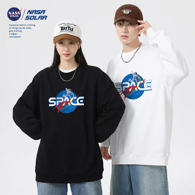 NASA秋季复古风卫衣男女款宽松型潮流卡通印花情侣装韩版上衣