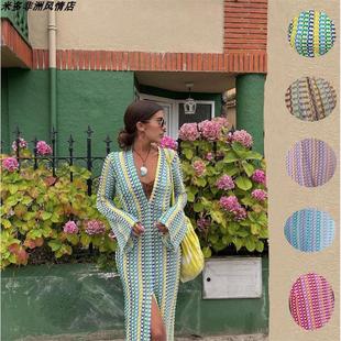 skirt度假撞色蕾丝镂空低胸开叉连衣长裙 out Vacation hollowed