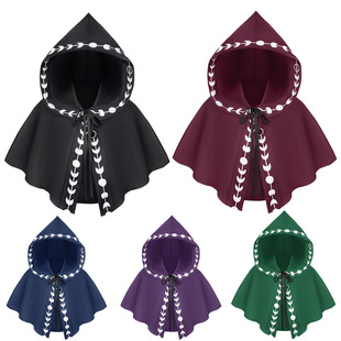 万圣节中世纪印花连帽斗篷披肩舞台cos角色表演服Hooded cloak