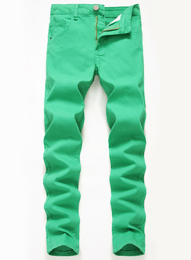 欧美牛仔裤男高弹力牛仔休闲长裤红色大码薄棉弹牛仔裤men jeans