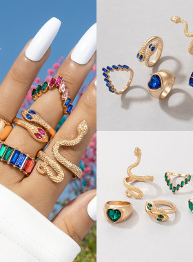 Ring Bracelet snake shaped love heart five piece ring set