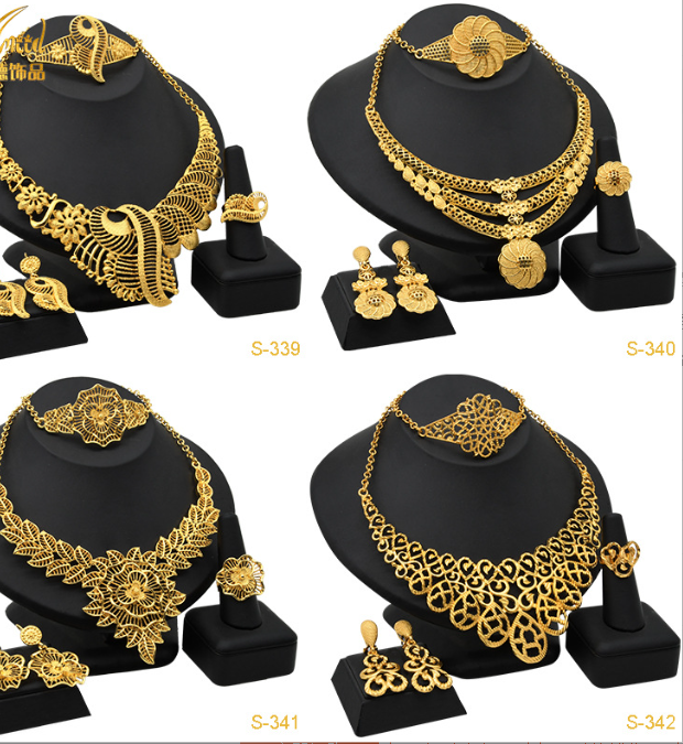 Bride Jewelry Set 阿拉伯新娘项链耳环戒指手链印度女士首饰套装