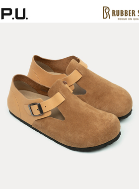 CPU男25秋新款全包单鞋牛皮磨砂皮圆头大头鞋勃肯软木舒适单鞋RO