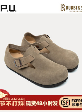 CPU男25秋新款全包单鞋牛皮磨砂皮圆头大头鞋勃肯软木舒适单鞋RO