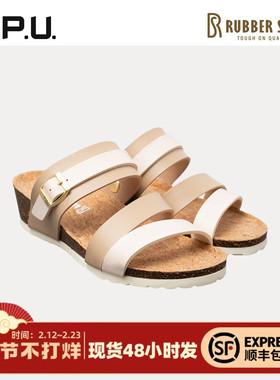 CPU 女款软木春夏勃肯鞋单鞋舒适日系拼色文艺时尚复古坡跟拖鞋RO