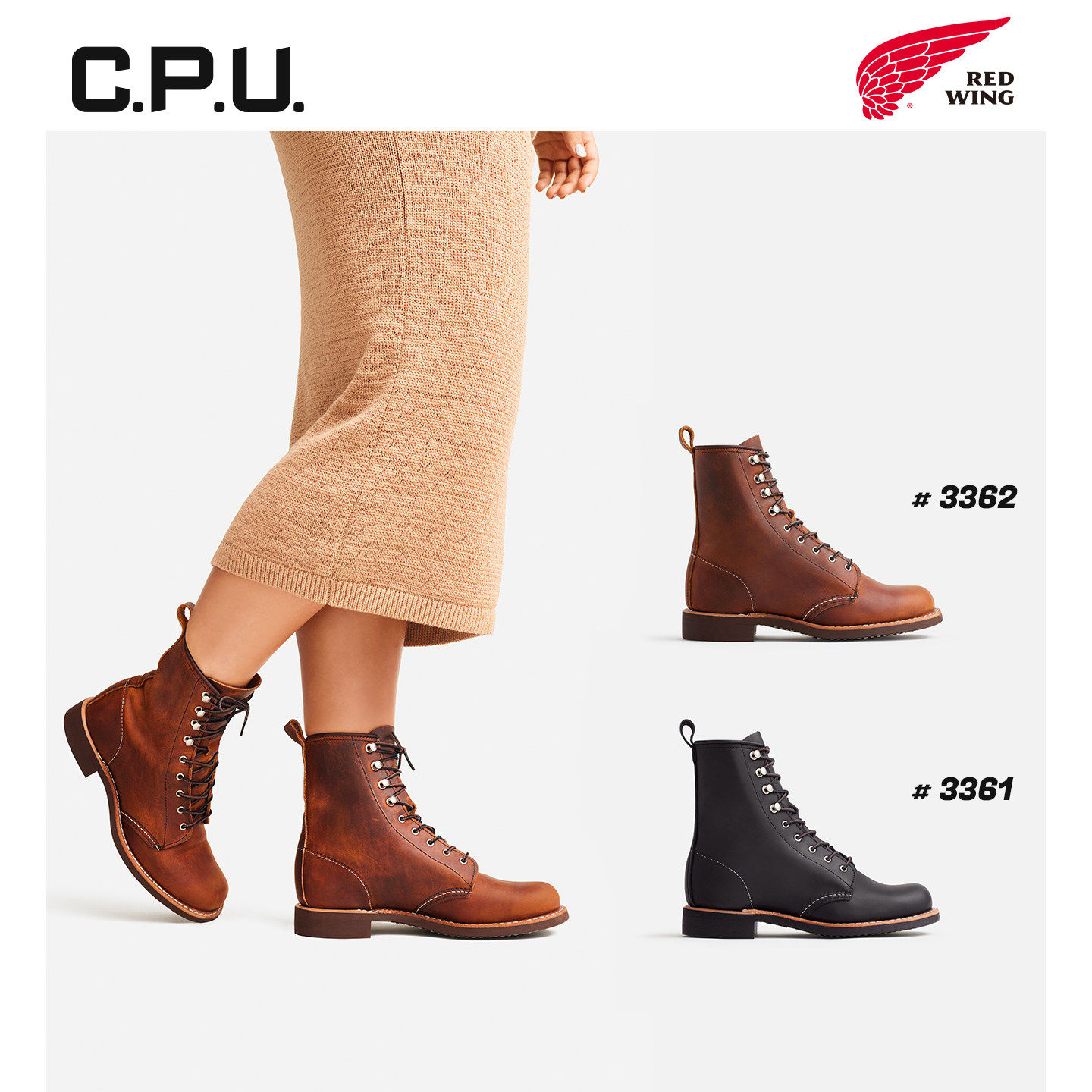 红翼3362 RedWing3361牛皮系带轻奢女靴中帮工装靴复古平底女鞋RW