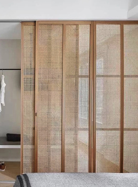 折叠门推拉门实木隐形隔断门厨房卧室卫生间隐形伸缩门藤编门定制