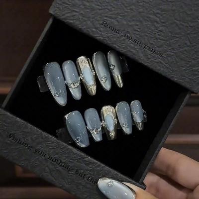 【空灵悠远】侧光猫眼新款布契拉提纯手工穿戴甲中长款秋冬美甲片