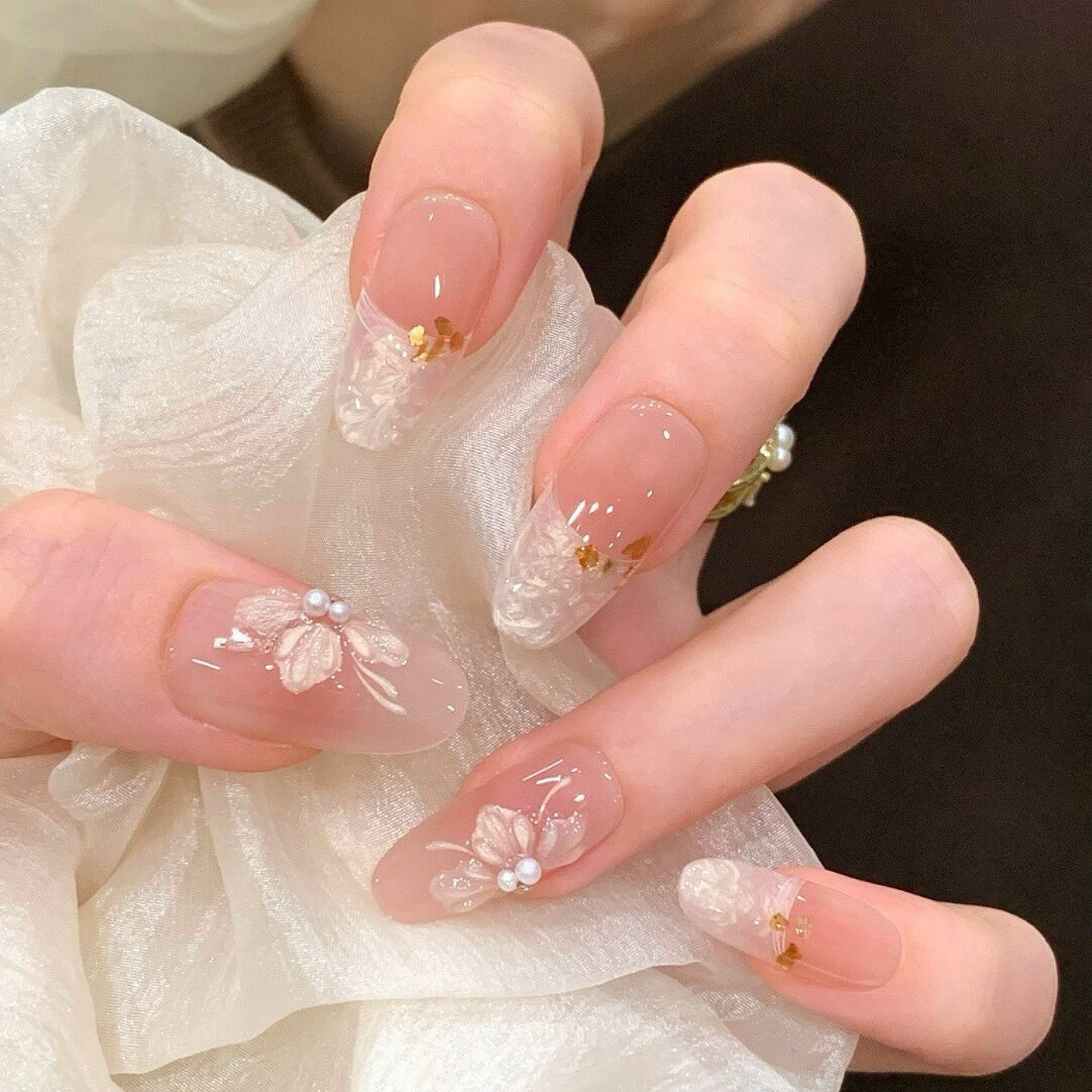 【白茶清欢】气质简约显白美甲冰透裸色法式猫眼手工穿戴甲高级感