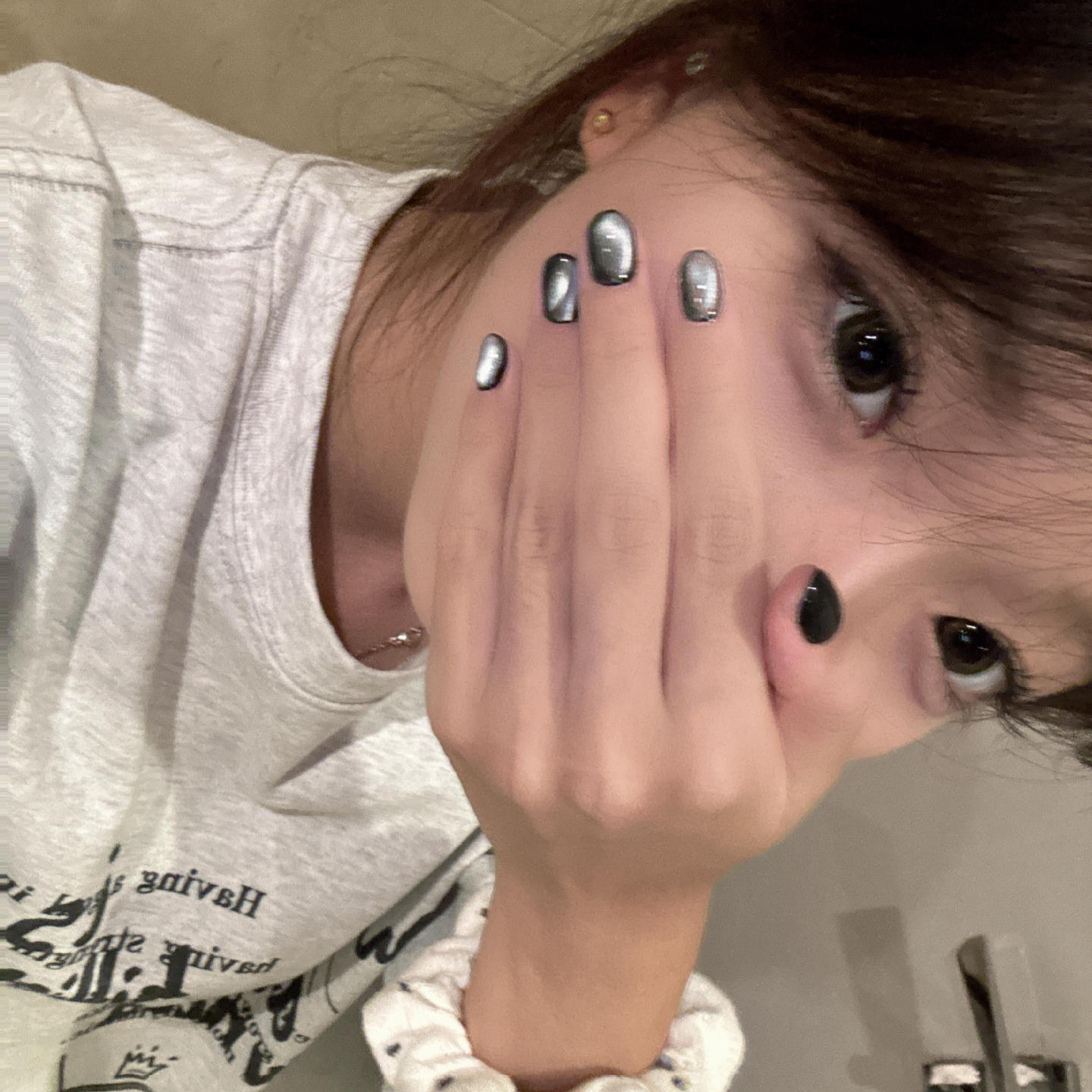 【魔法世界】超酷暗黑猫眼纯手工穿戴甲简约假指甲短款甲片成品