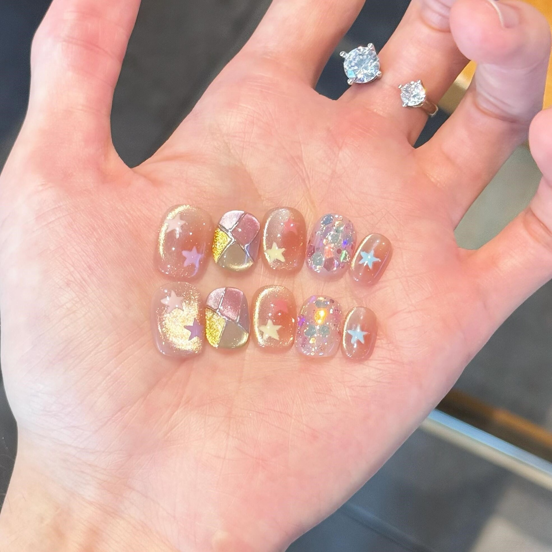 【星星跳跳糖】ins风多巴胺猫眼纯手工穿戴美甲高端短款假指甲片