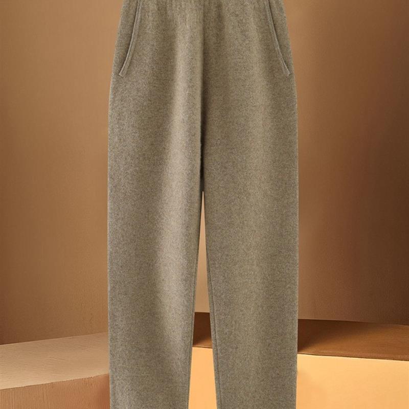 100%纯羊毛裤女外穿秋冬针织空气层加厚针织小脚裤宽松哈伦裤萝卜