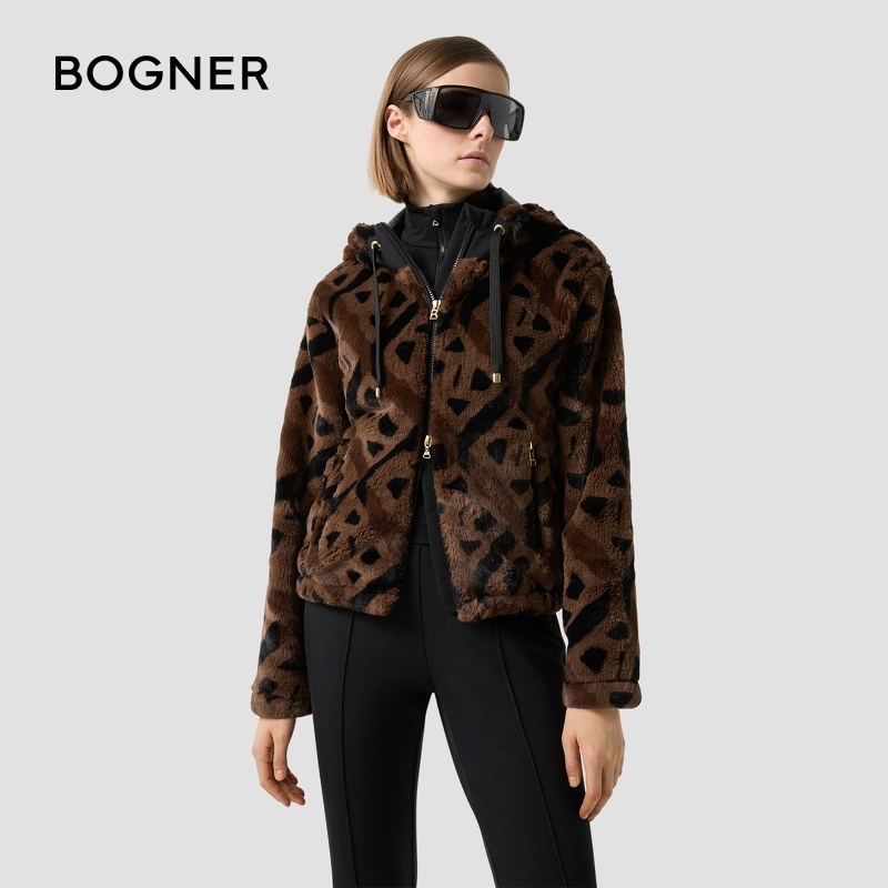 BOGNER博格纳  秋冬SUZAN女士满身印花摩登复古黑咖纹大衣