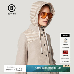 长款 BOGNER博格纳 女装 新款 连帽拉链羊毛大衣外套36306979 冬季