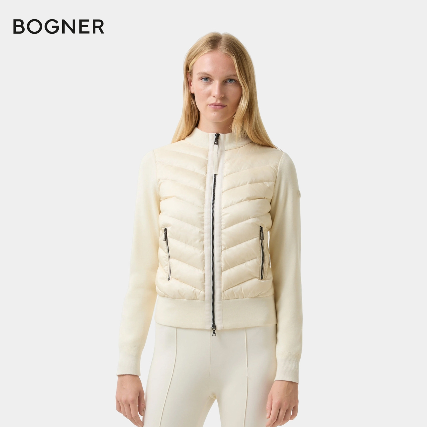 BOGNER博格纳25秋冬新品ZILLY-D1女士修身保暖拼接羽绒开衫针织衫