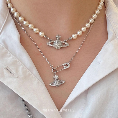 西太后土星珍珠别针项链