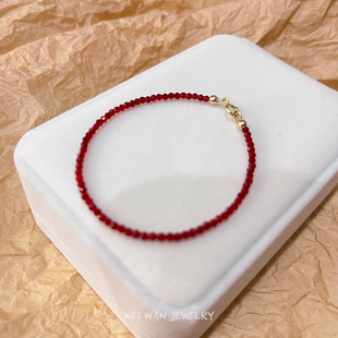 细如红绳 本命年红尖晶手链转运招财14k包金红色手串超闪洗澡可戴