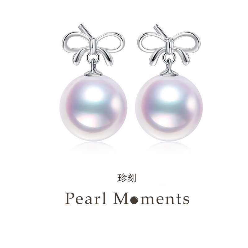 PEARL MOMENTS银色小蝴蝶结珍珠耳环