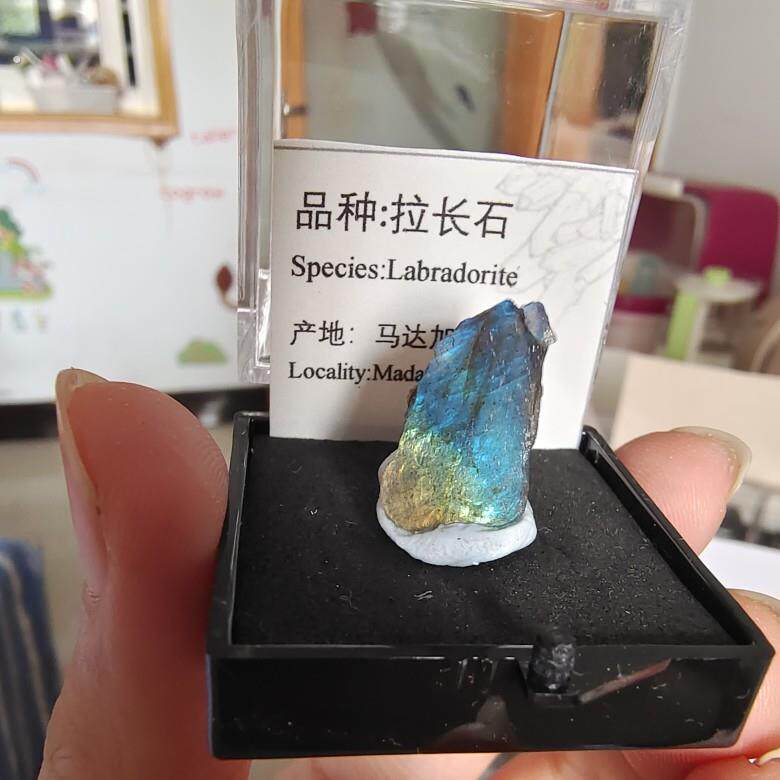 拉长石灰月光天然矿物晶体标本盒子猫矿原石高频零能量石教学礼品