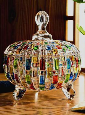 意大利风彩绘糖果罐编制玻璃糖果收纳盒零食小吃收纳罐家居摆件