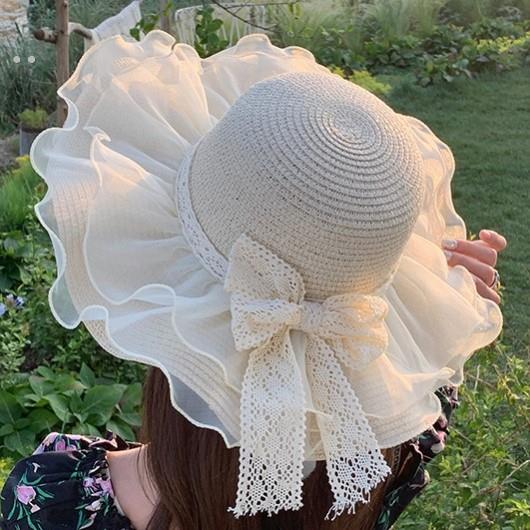 独特漂亮的帽子拍照好看的草帽森系田园风帽子西北旅游帽子蝴蝶结