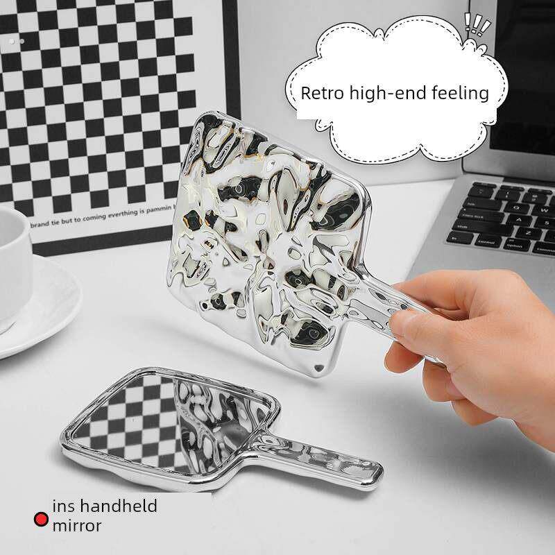 新款风覆古手持化妆镜女便携小镜子补妆镜手柄镜大号镜面高清高级