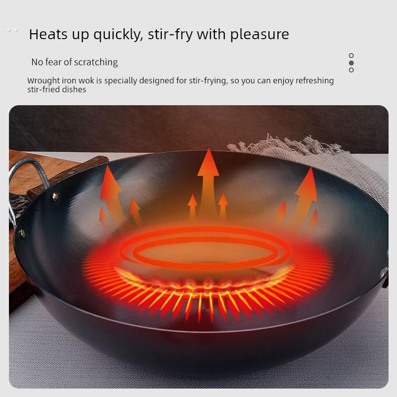 无涂层陆川中式铸铁烙饼煎牛排不沾锅加厚电磁炉瓦斯炉适用铁锅